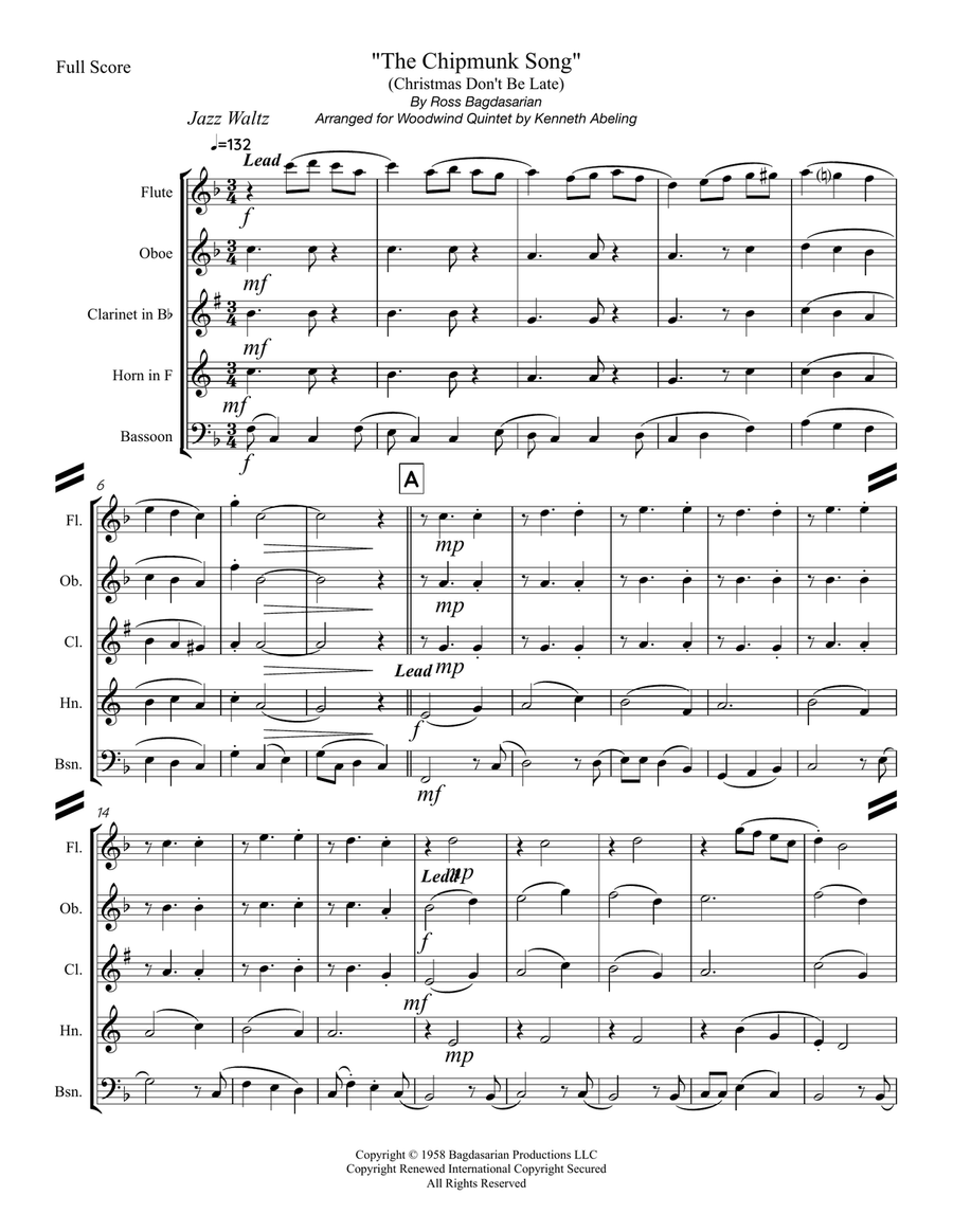 The Chipmunk Song Woodwind Quintet scores gallery preview page 2