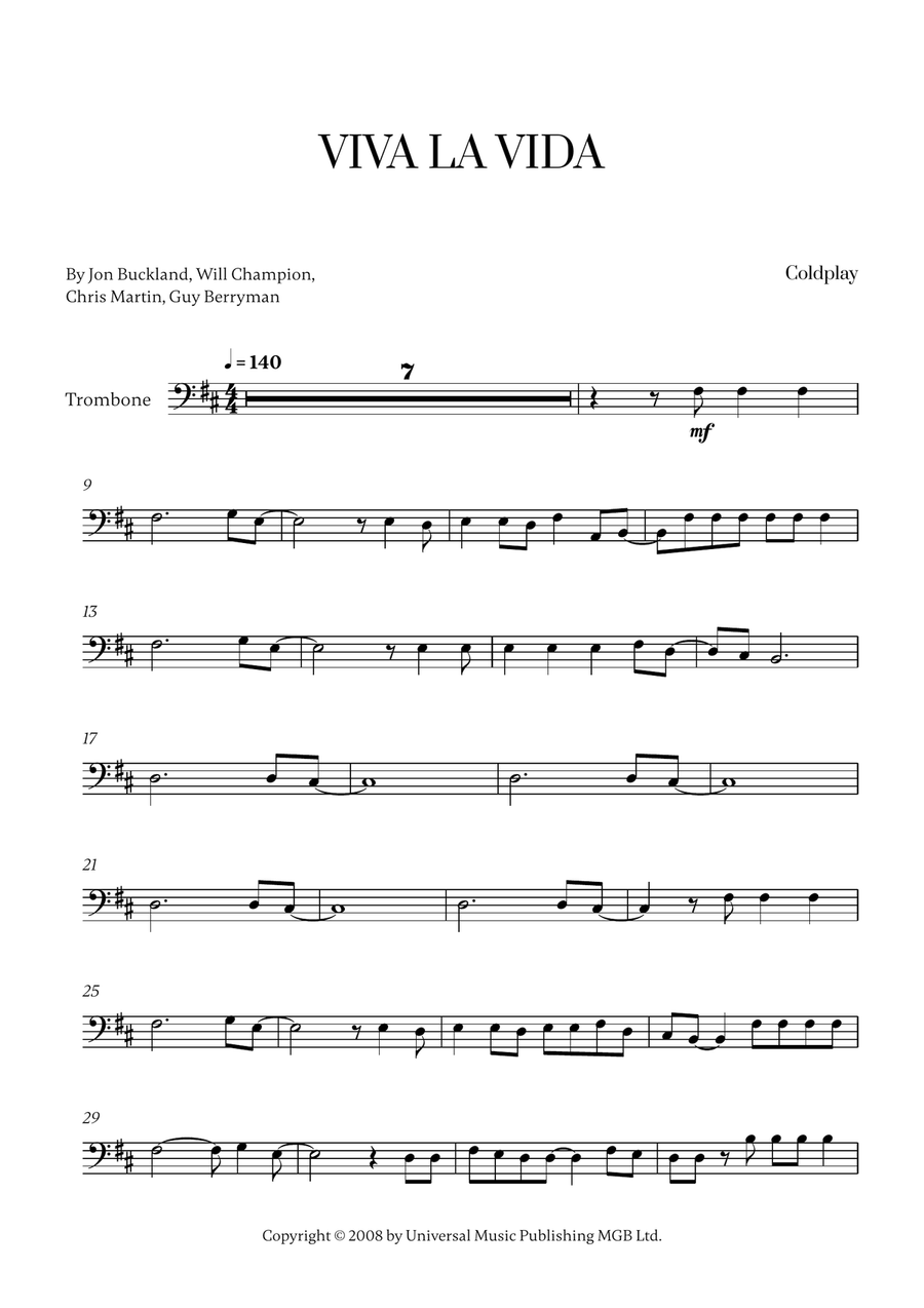 Viva La Vida Viva La Vida Trombone Solo scores gallery preview page 1