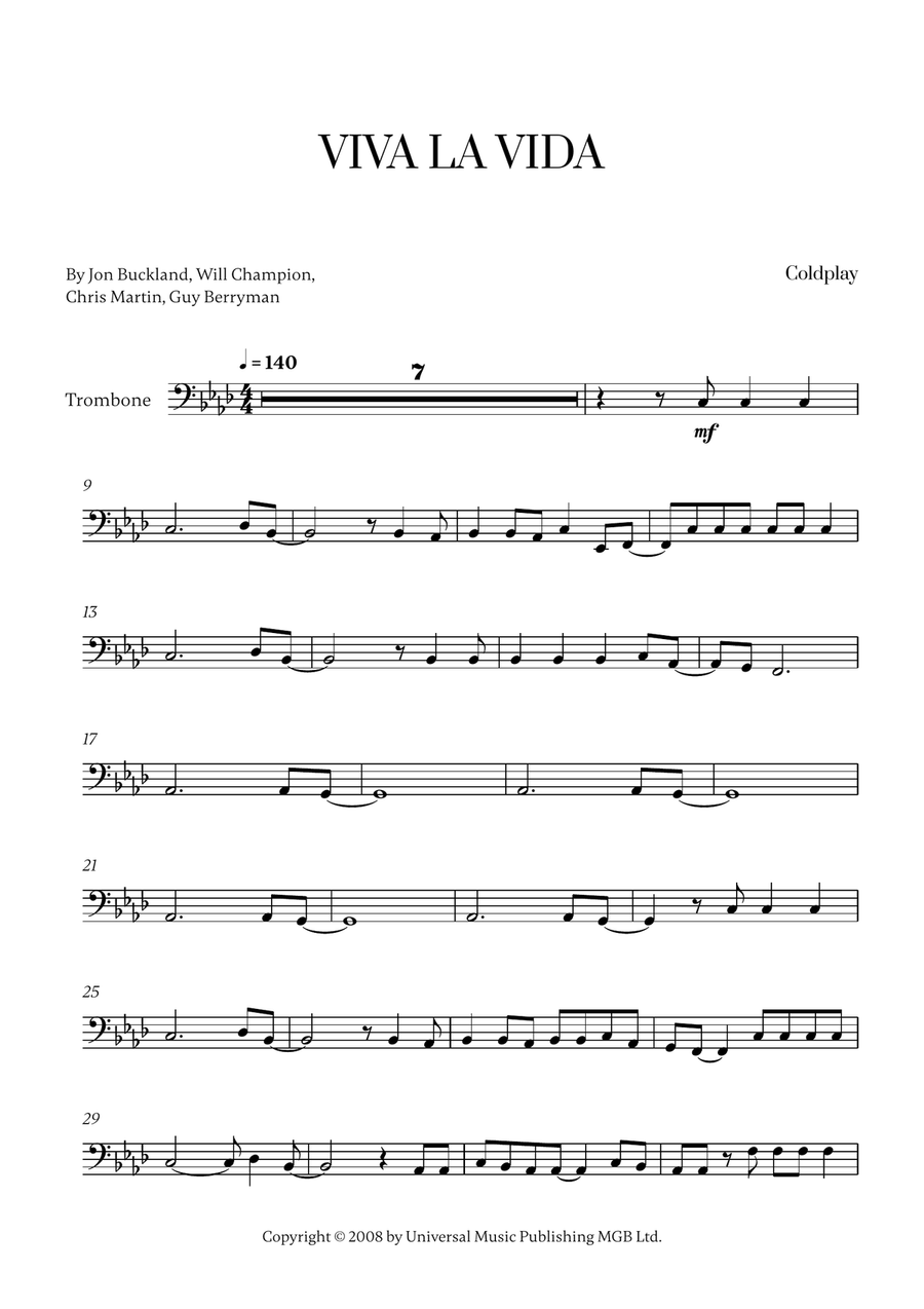Viva La Vida Viva La Vida Trombone Solo scores gallery preview page 1