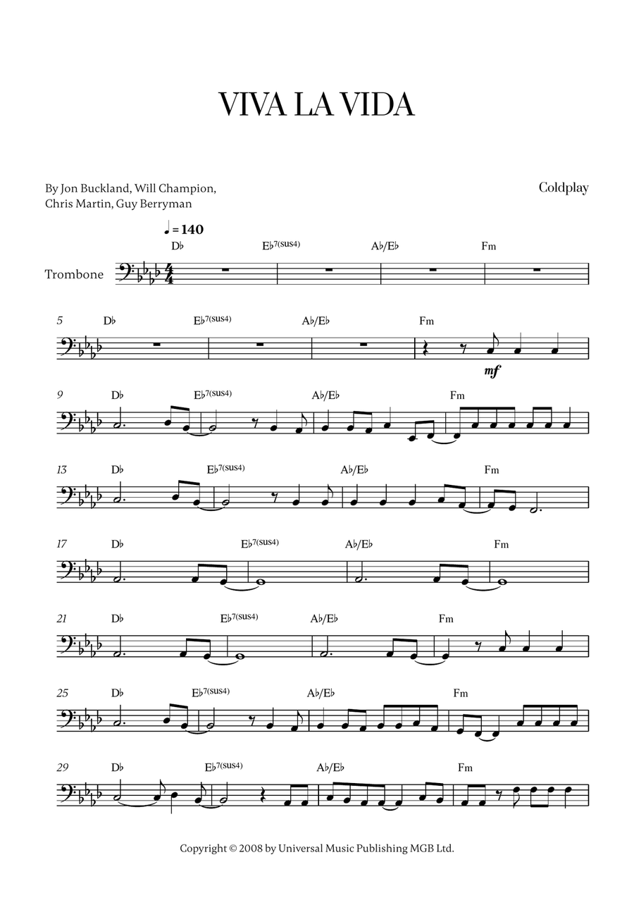 Viva La Vida Viva La Vida Trombone Solo scores gallery preview page 1