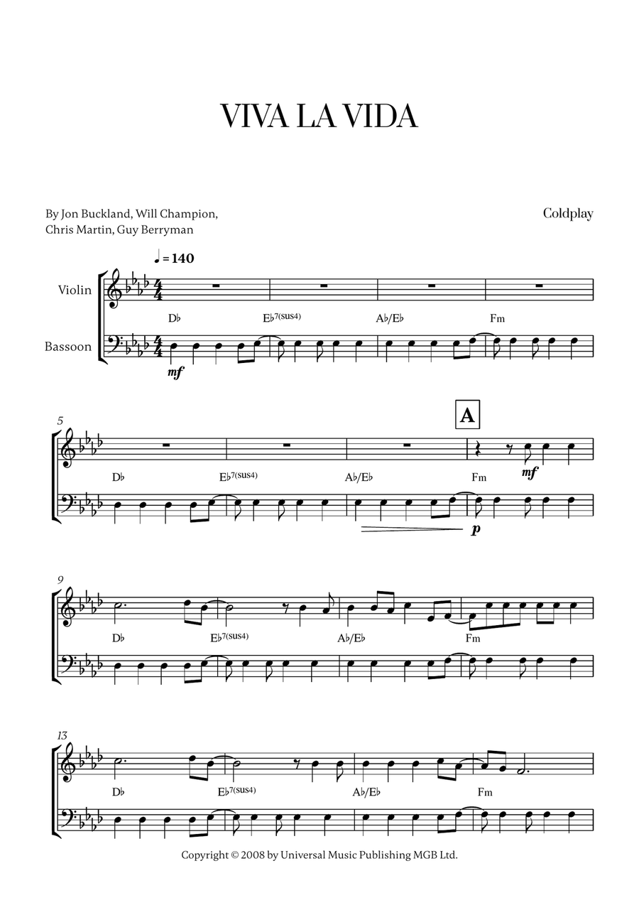 Viva La Vida Bassoon scores gallery preview page 1
