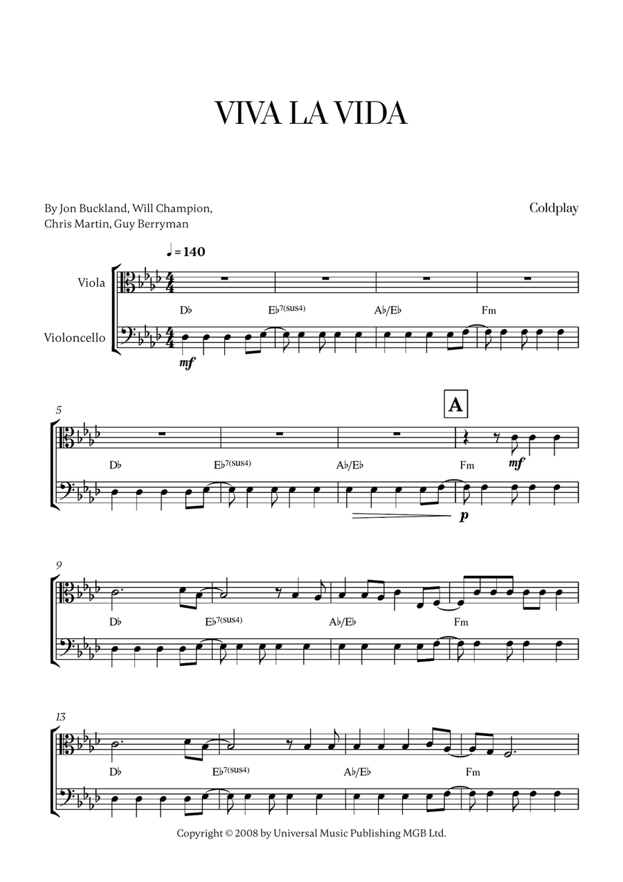 Viva La Vida Viva La Vida String Duet scores gallery preview page 1
