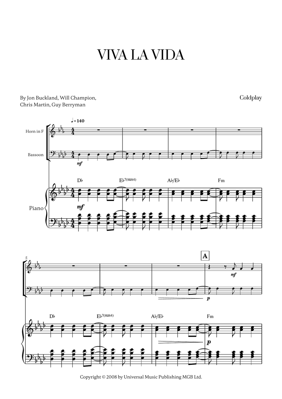Viva La Vida Viva La Vida Woodwind Duet scores gallery preview page 1