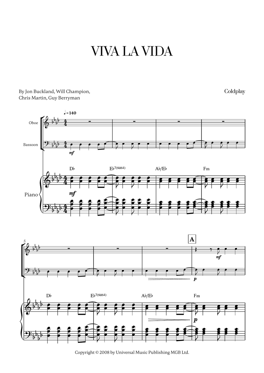 Viva La Vida Viva La Vida Woodwind Duet scores gallery preview page 1