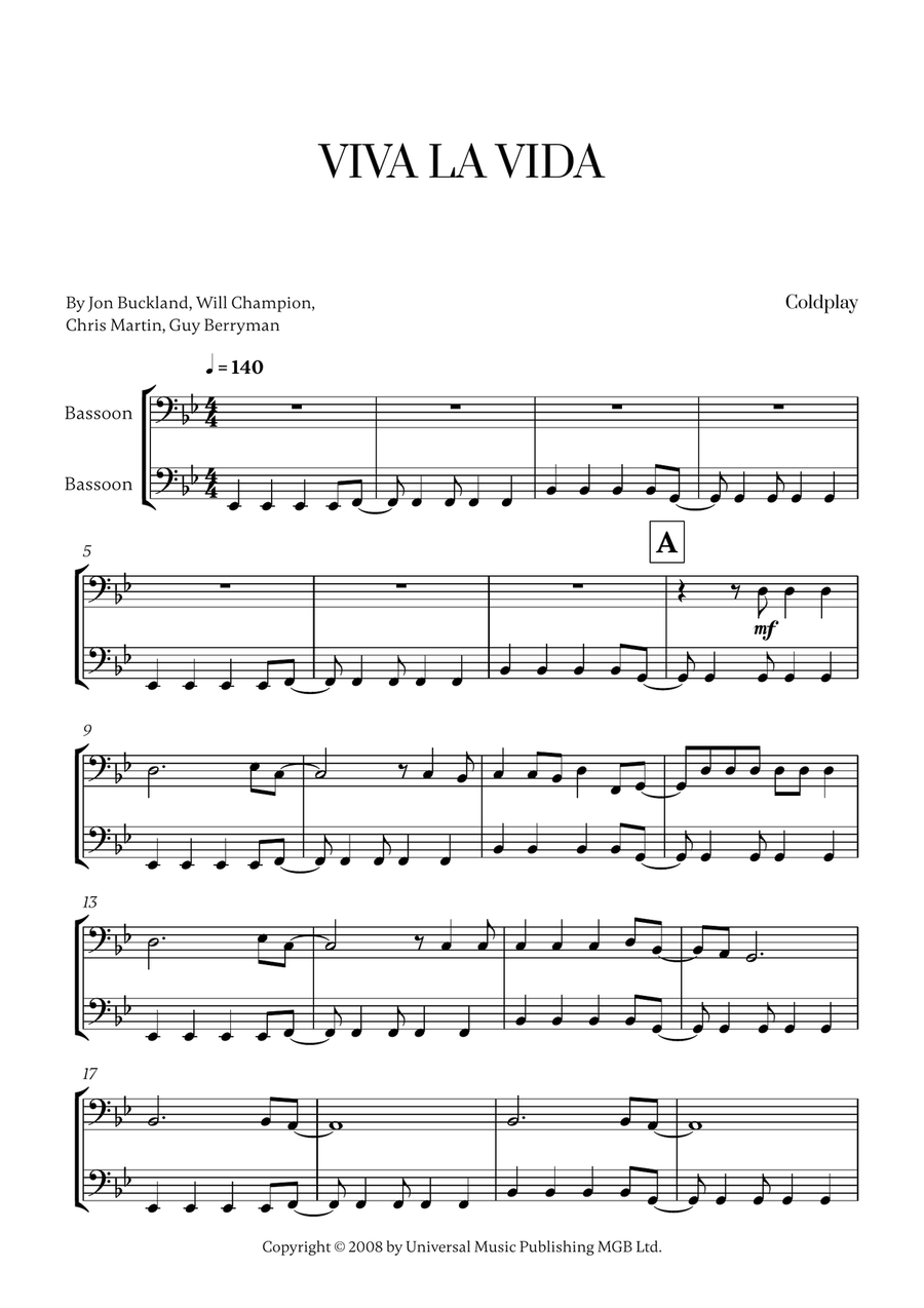 Viva La Vida Viva La Vida Woodwind Duet scores gallery preview page 1