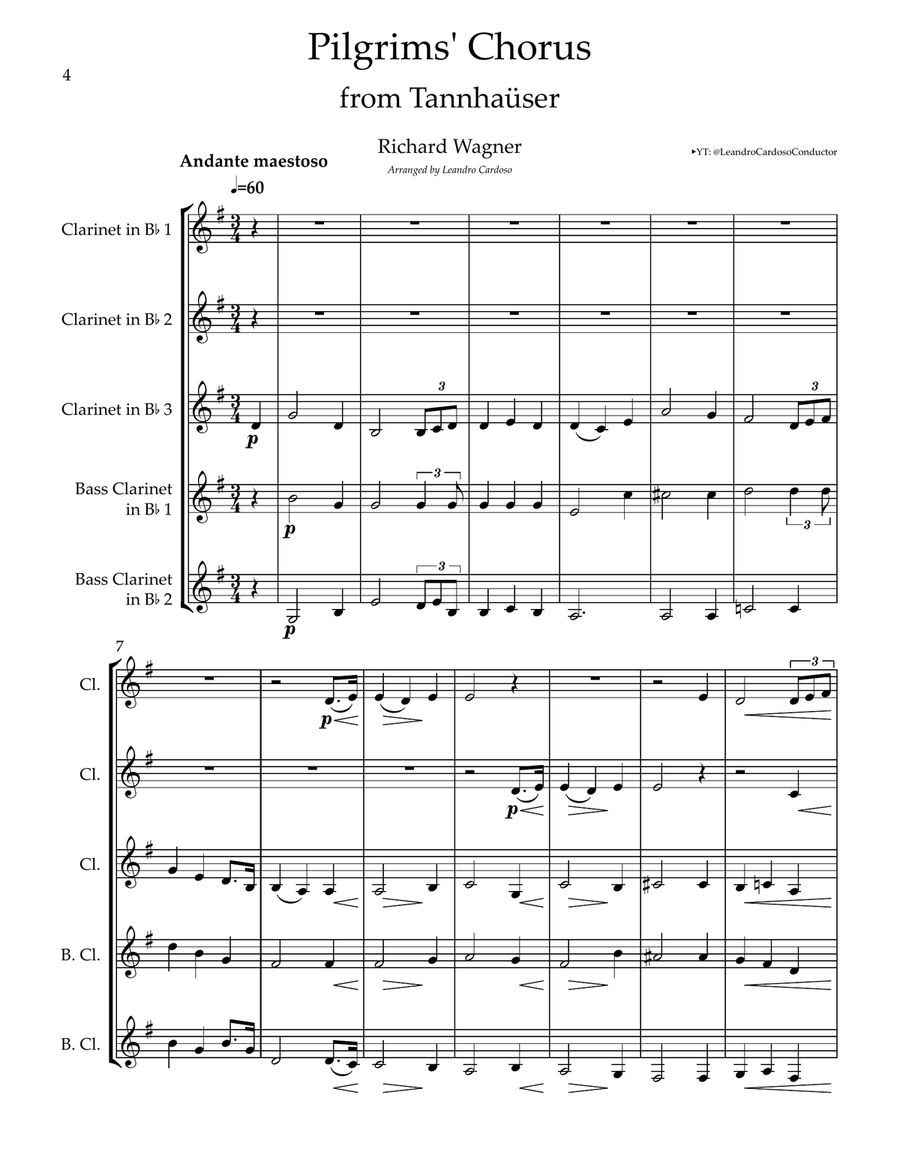 Pilgrims Chorus from Tannhauser Clarinet Quintet scores gallery preview page 4