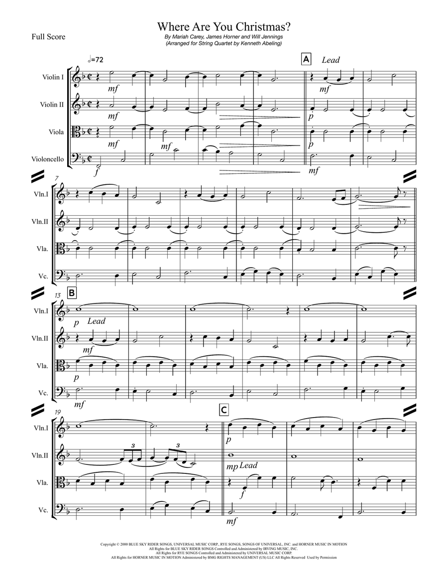 Where Are You Christmas? String Quartet scores gallery preview page 2