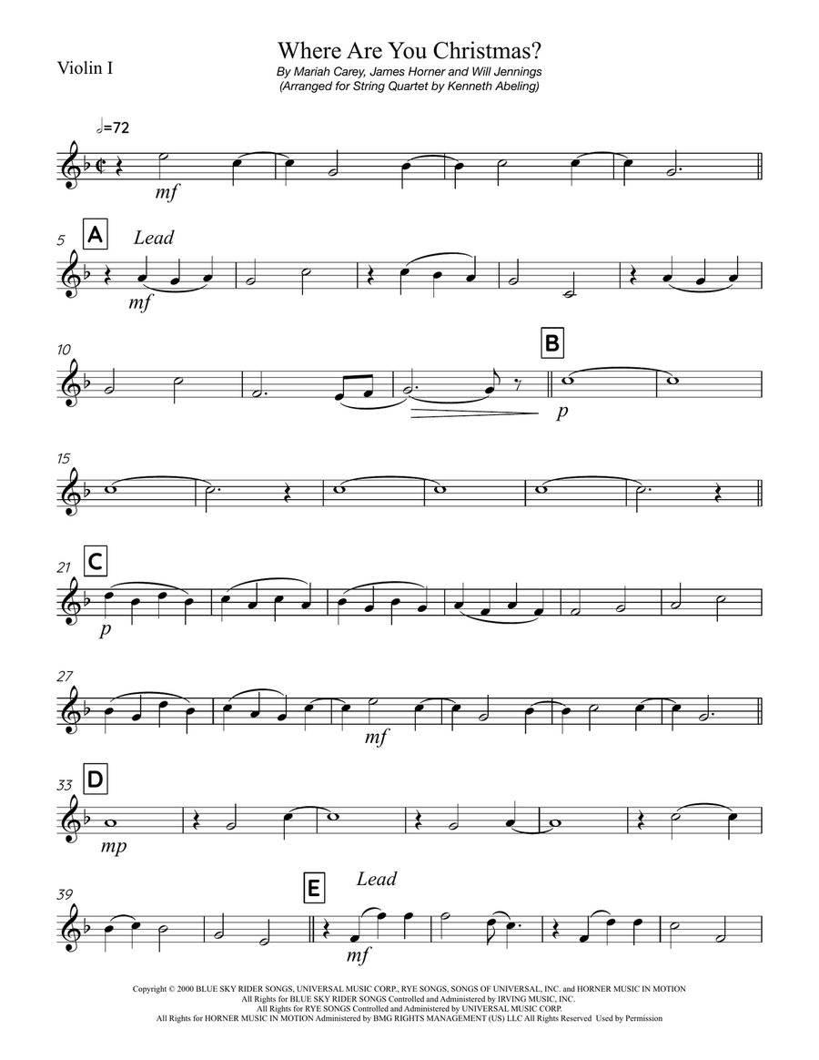 Where Are You Christmas? String Quartet scores gallery preview page 6