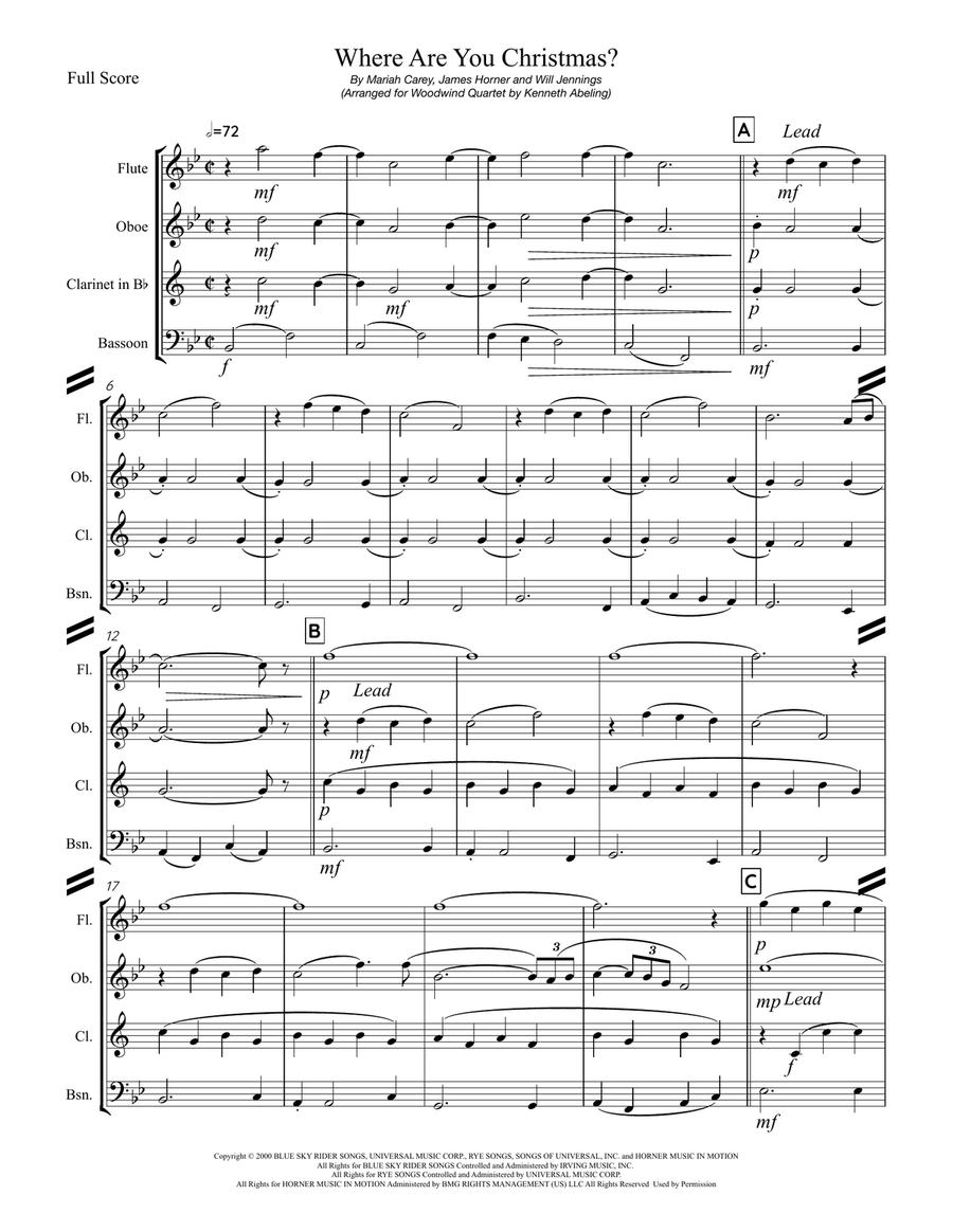 Where Are You Christmas? Woodwind Quartet scores gallery preview page 2