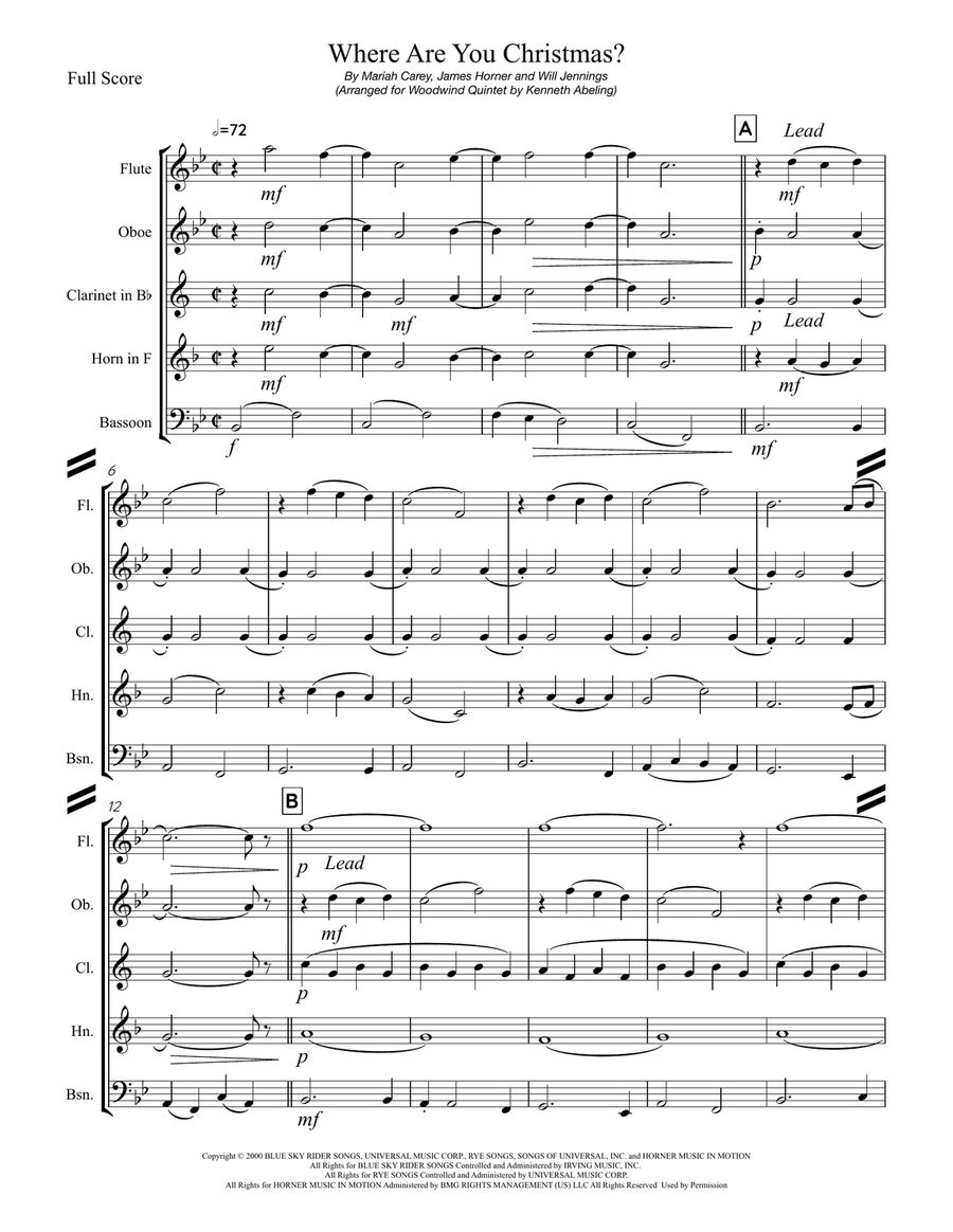 Where Are You Christmas? Woodwind Quintet scores gallery preview page 2