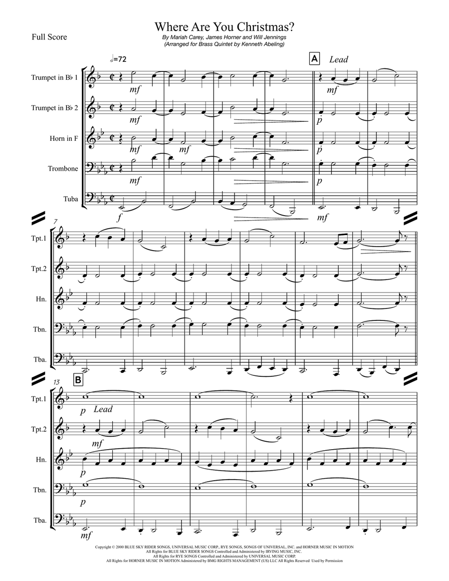 Where Are You Christmas? Brass Quintet scores gallery preview page 2