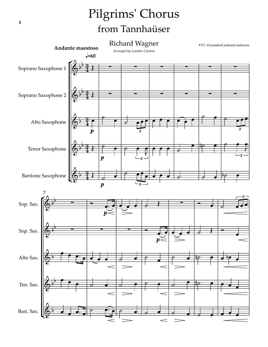 Pilgrims Chorus from Tannhauser Saxophone Quintet scores gallery preview page 4