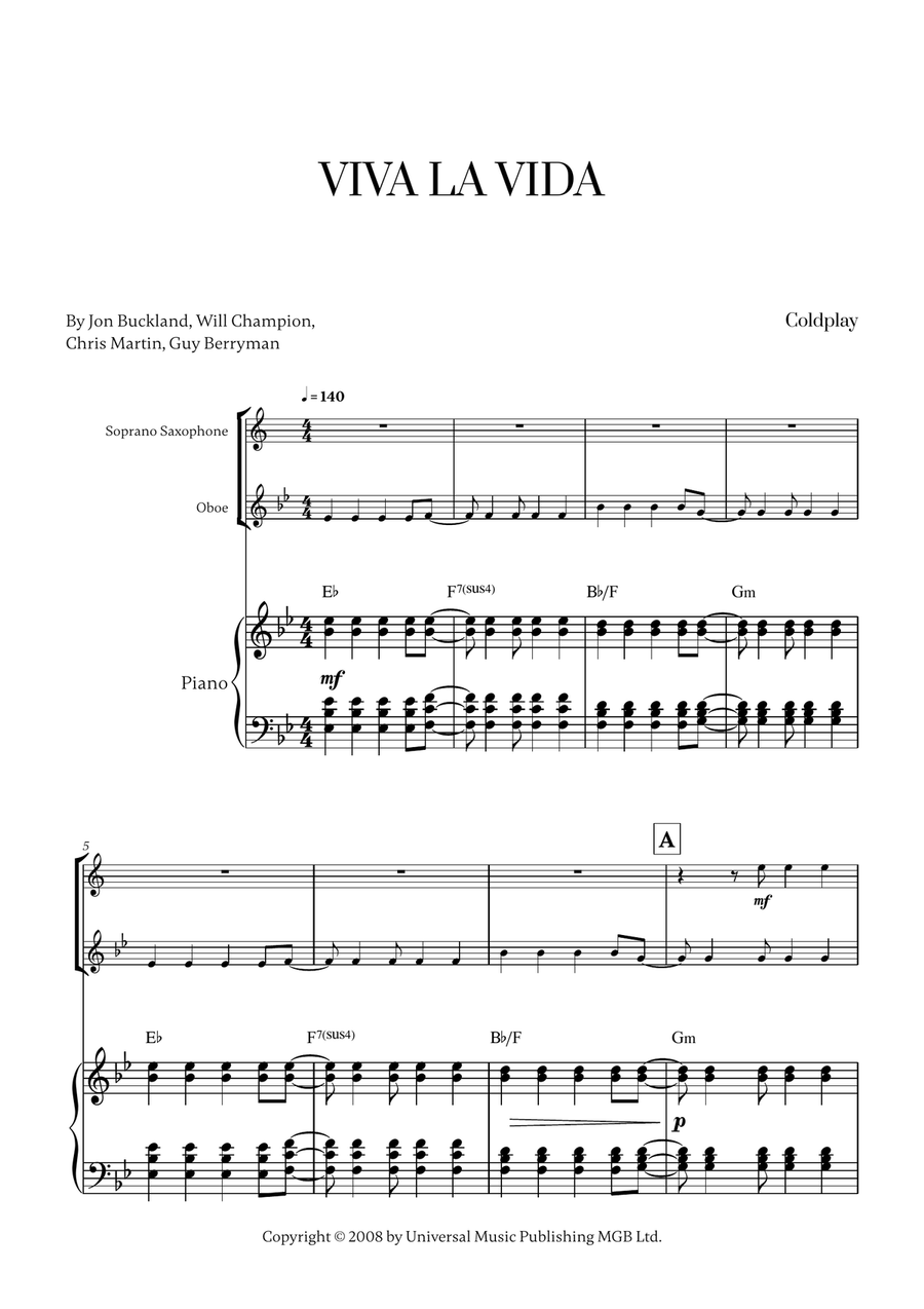 Viva La Vida Viva La Vida Woodwind Duet scores gallery preview page 1