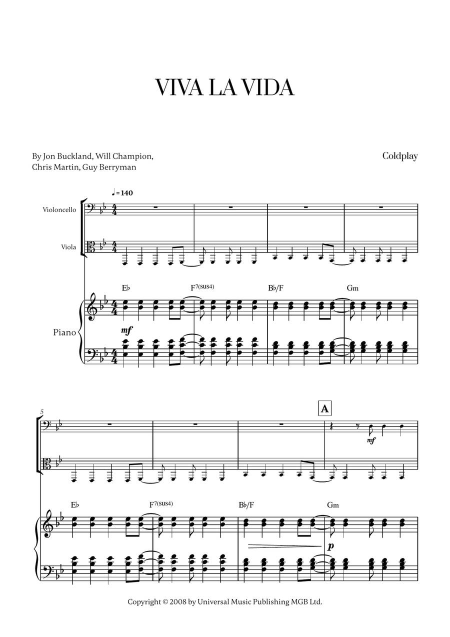 Viva La Vida Viva La Vida String Duet scores gallery preview page 1