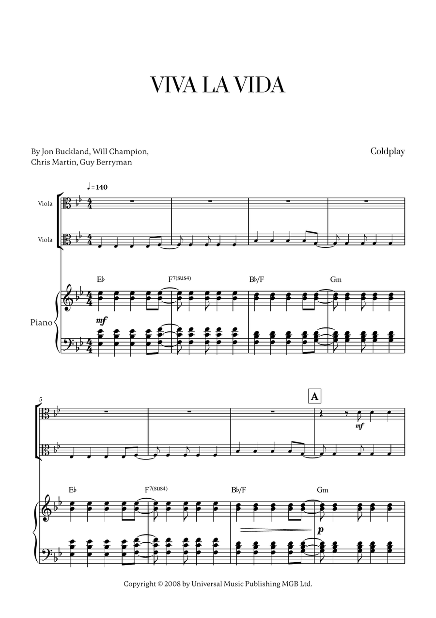 Viva La Vida Viva La Vida String Duet scores gallery preview page 1