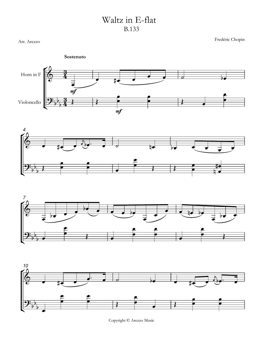 Chopin b 133 waltz in e-flat major French Horn and Cello sheet music Chamber Music scores gallery preview page 1
