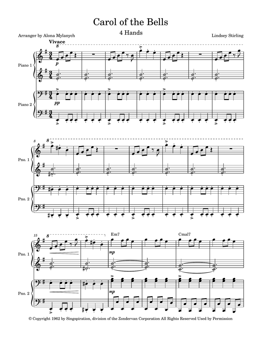The Bell Carol 1 Piano, 4-Hands scores gallery preview page 1