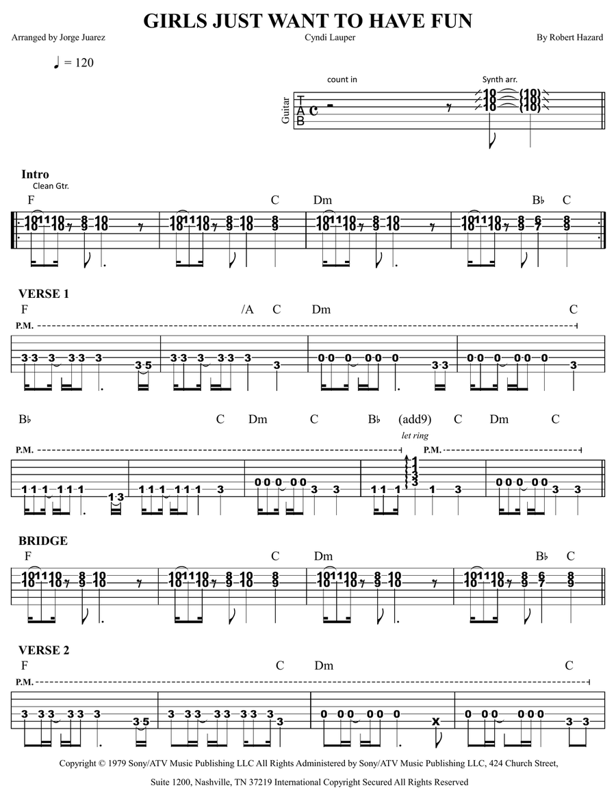 Girls Just Want To Have Fun Guitar Tablature scores gallery preview page 1