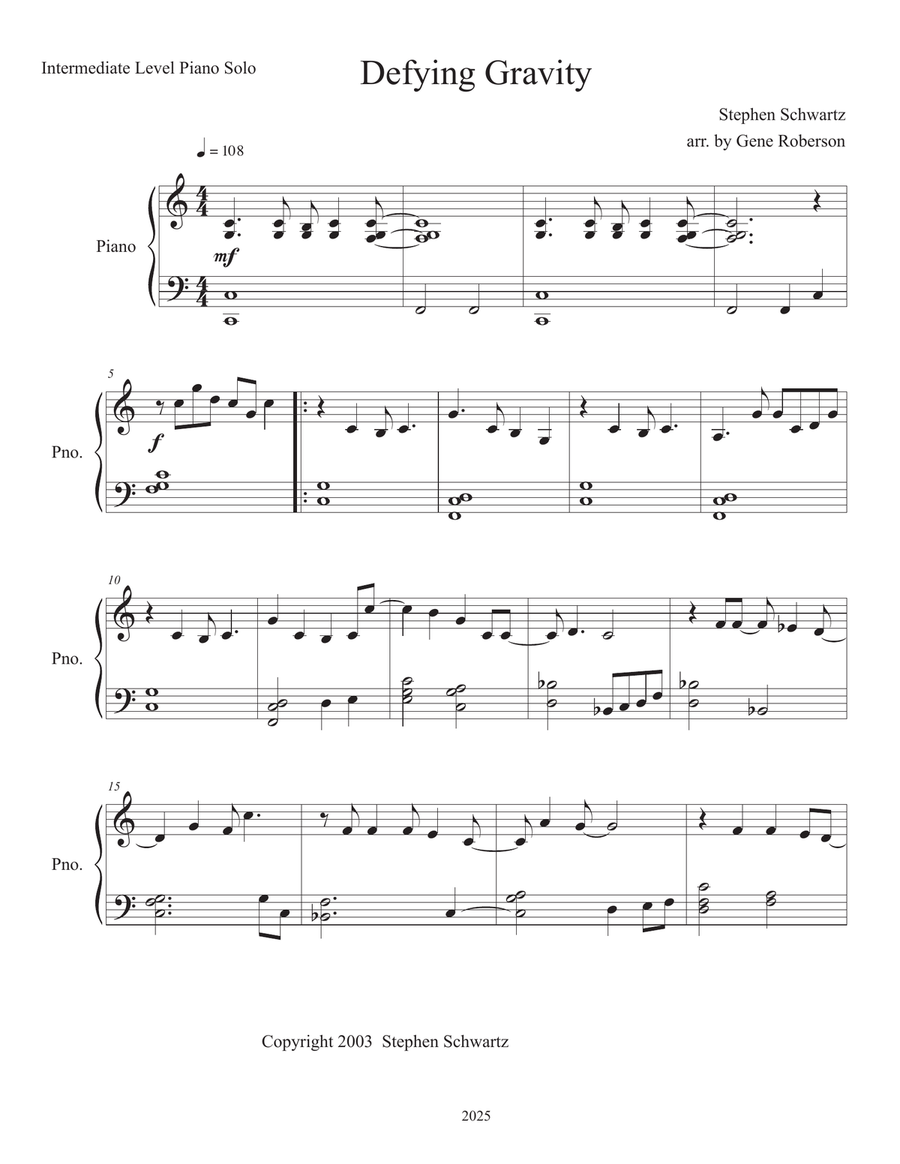 Defying Gravity Piano Solo scores gallery preview page 2
