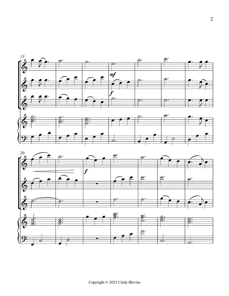 Morning Has Broken, for Three Flutes and Piano Small Ensemble scores gallery preview page 3