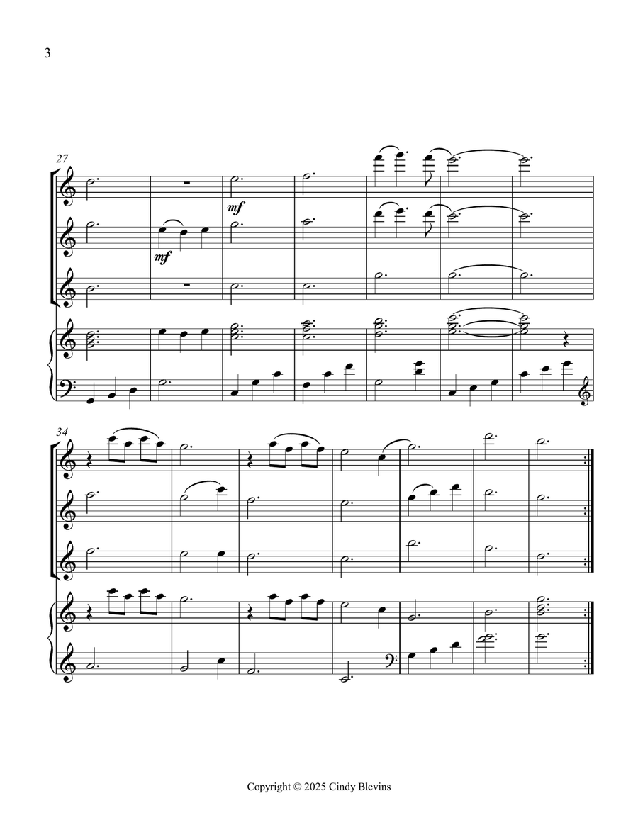 Morning Has Broken, for Three Flutes and Piano Small Ensemble scores gallery preview page 4