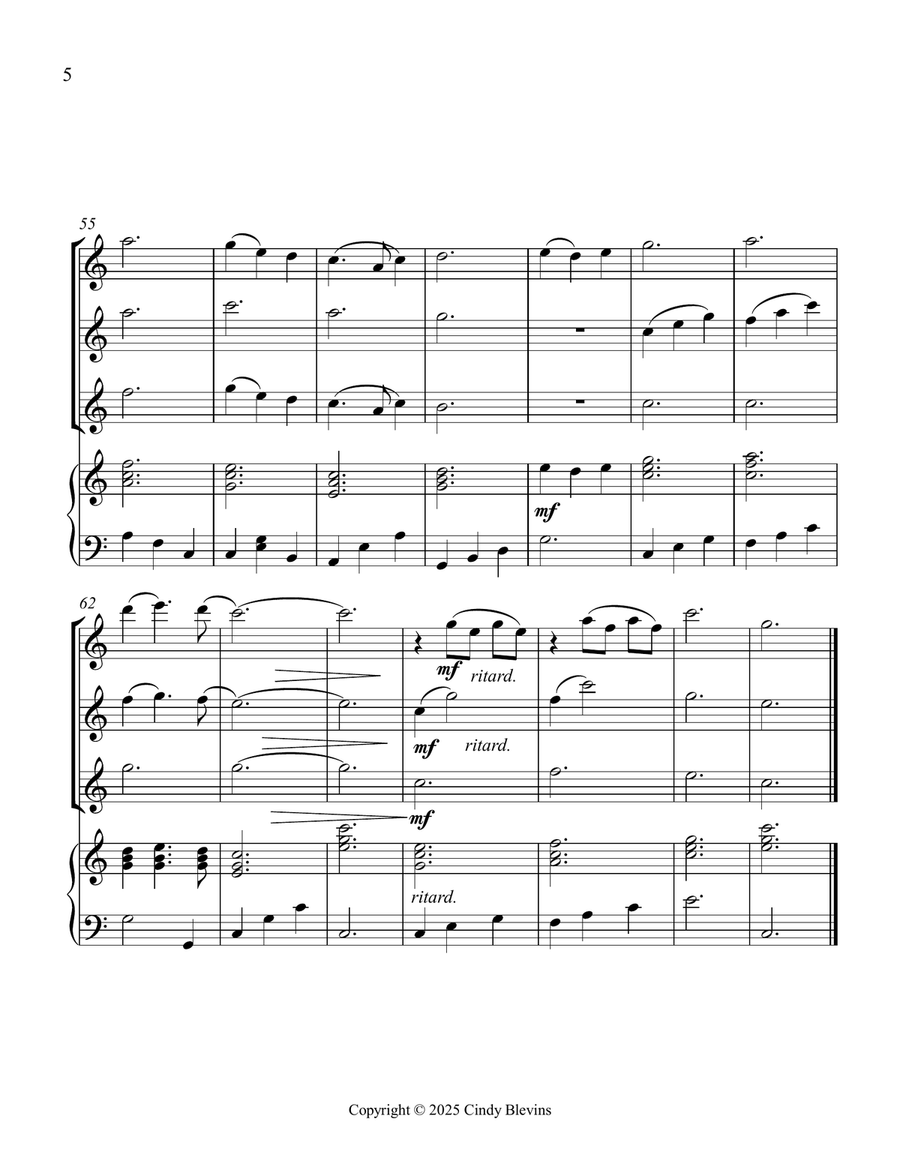 Morning Has Broken, for Three Flutes and Piano Small Ensemble scores gallery preview page 6