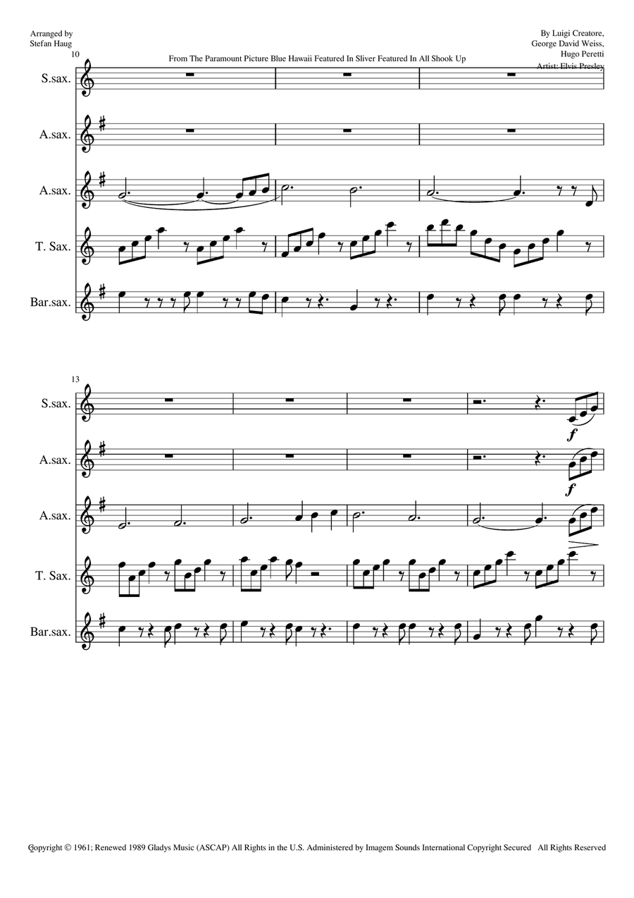 Can't Help Falling In Love Saxophone Quartet scores gallery preview page 2