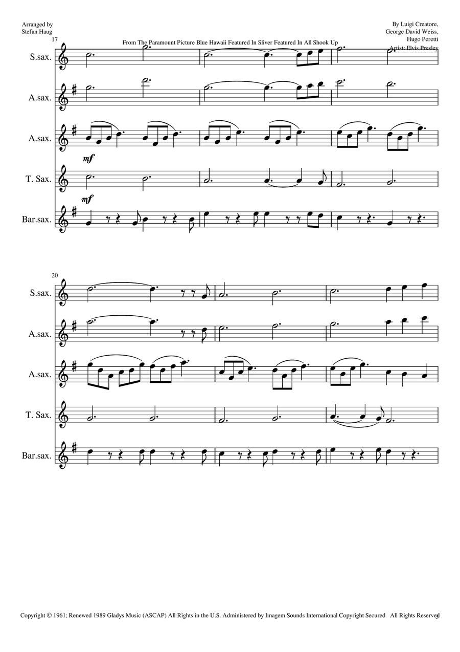 Can't Help Falling In Love Saxophone Quartet scores gallery preview page 3