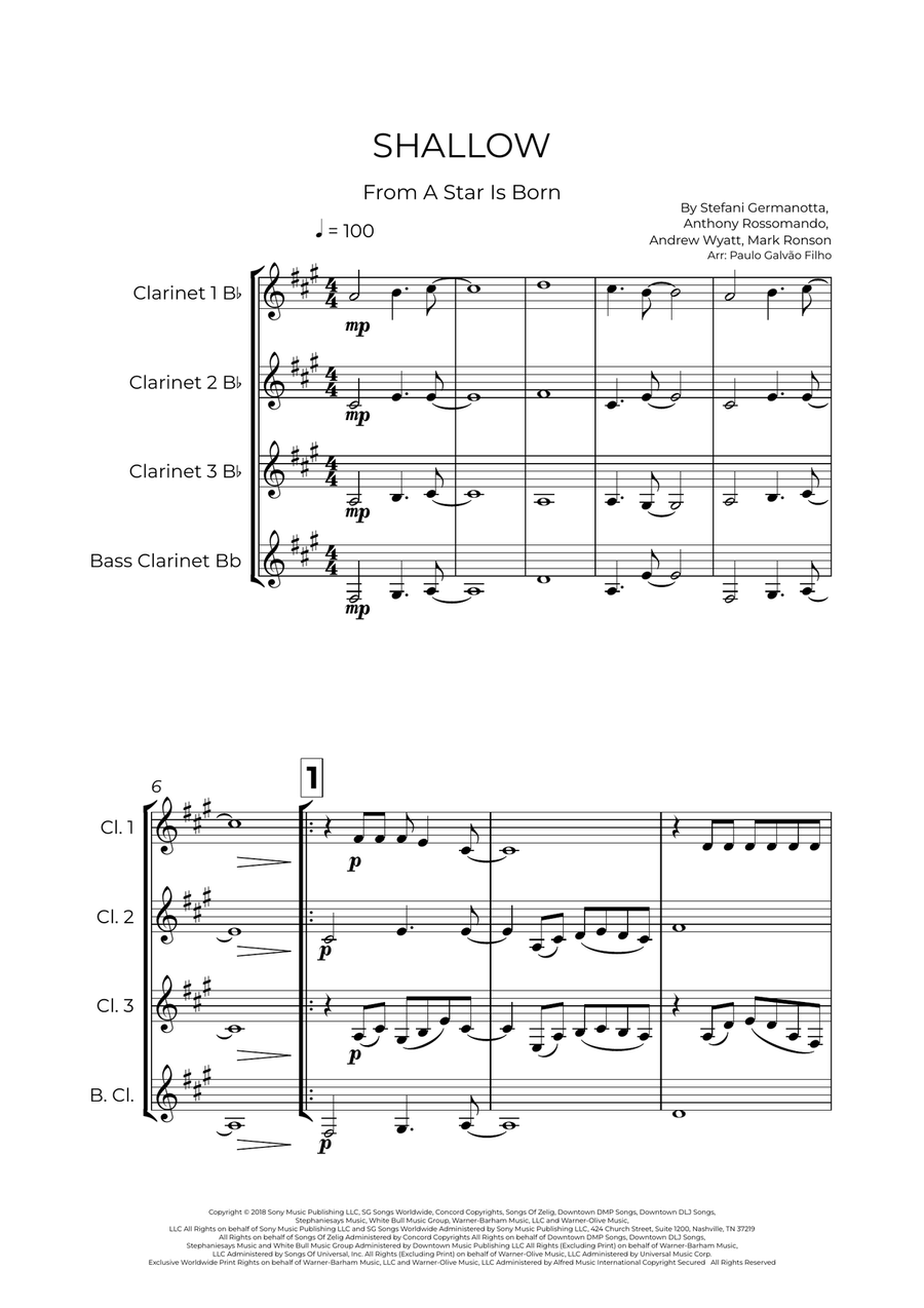Shallow Shallow Clarinet Quartet scores gallery preview page 2