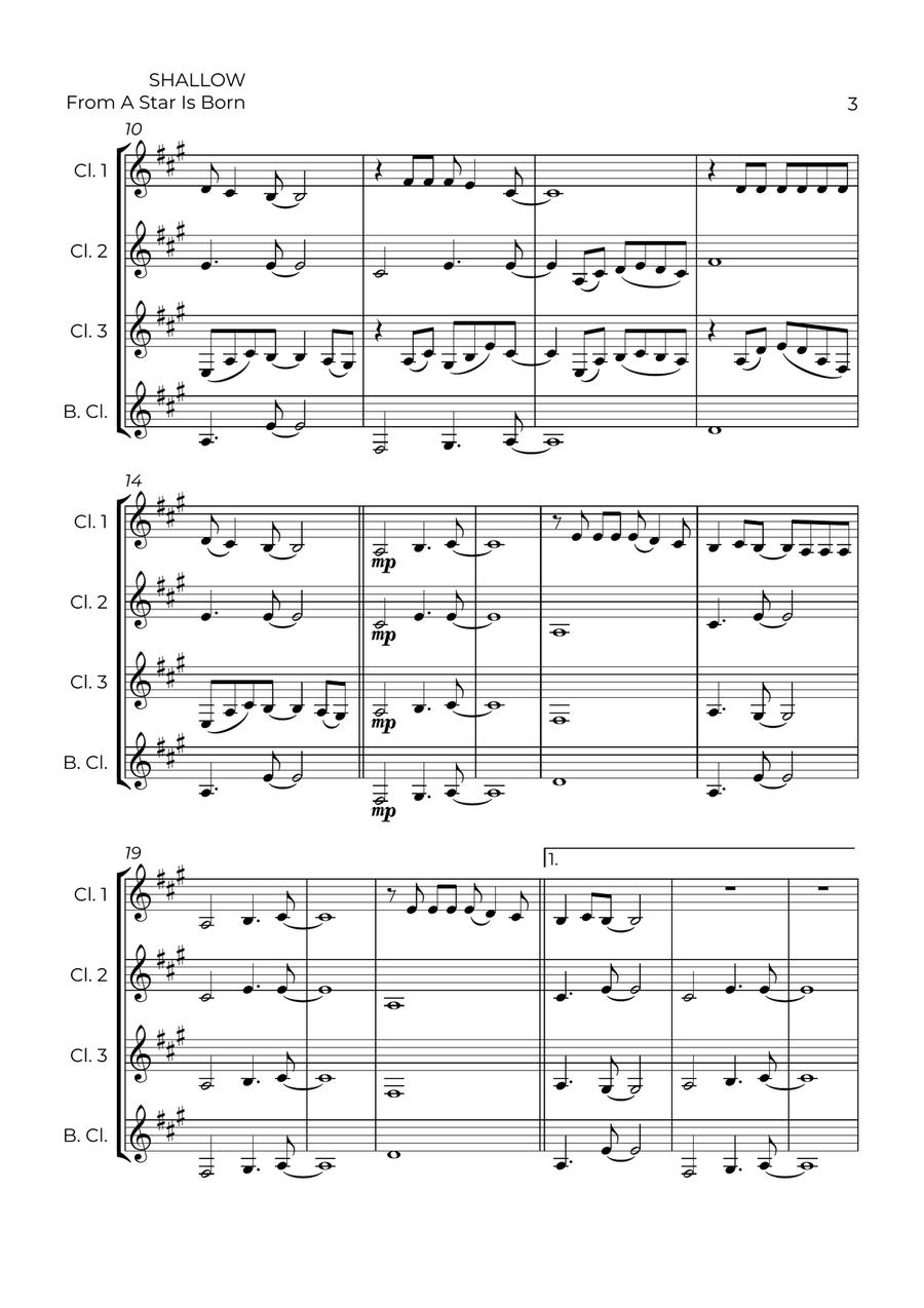 Shallow Shallow Clarinet Quartet scores gallery preview page 3