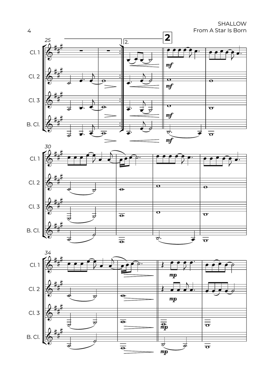 Shallow Shallow Clarinet Quartet scores gallery preview page 4