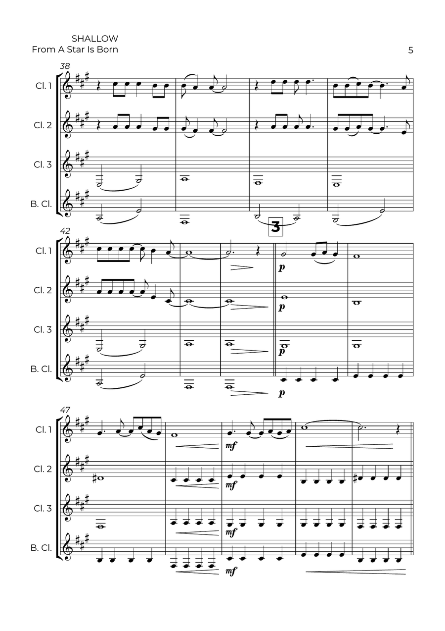 Shallow Shallow Clarinet Quartet scores gallery preview page 5