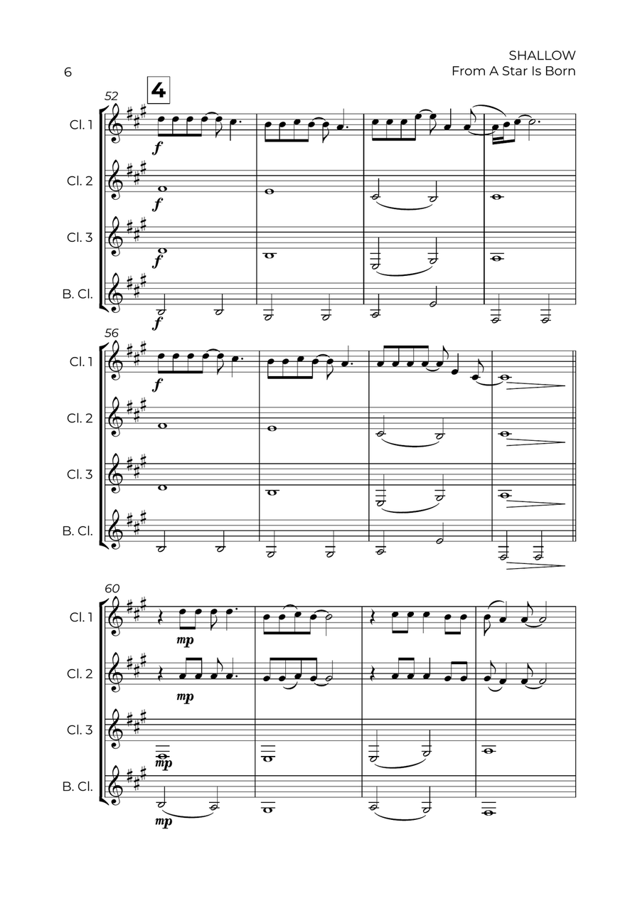 Shallow Shallow Clarinet Quartet scores gallery preview page 6