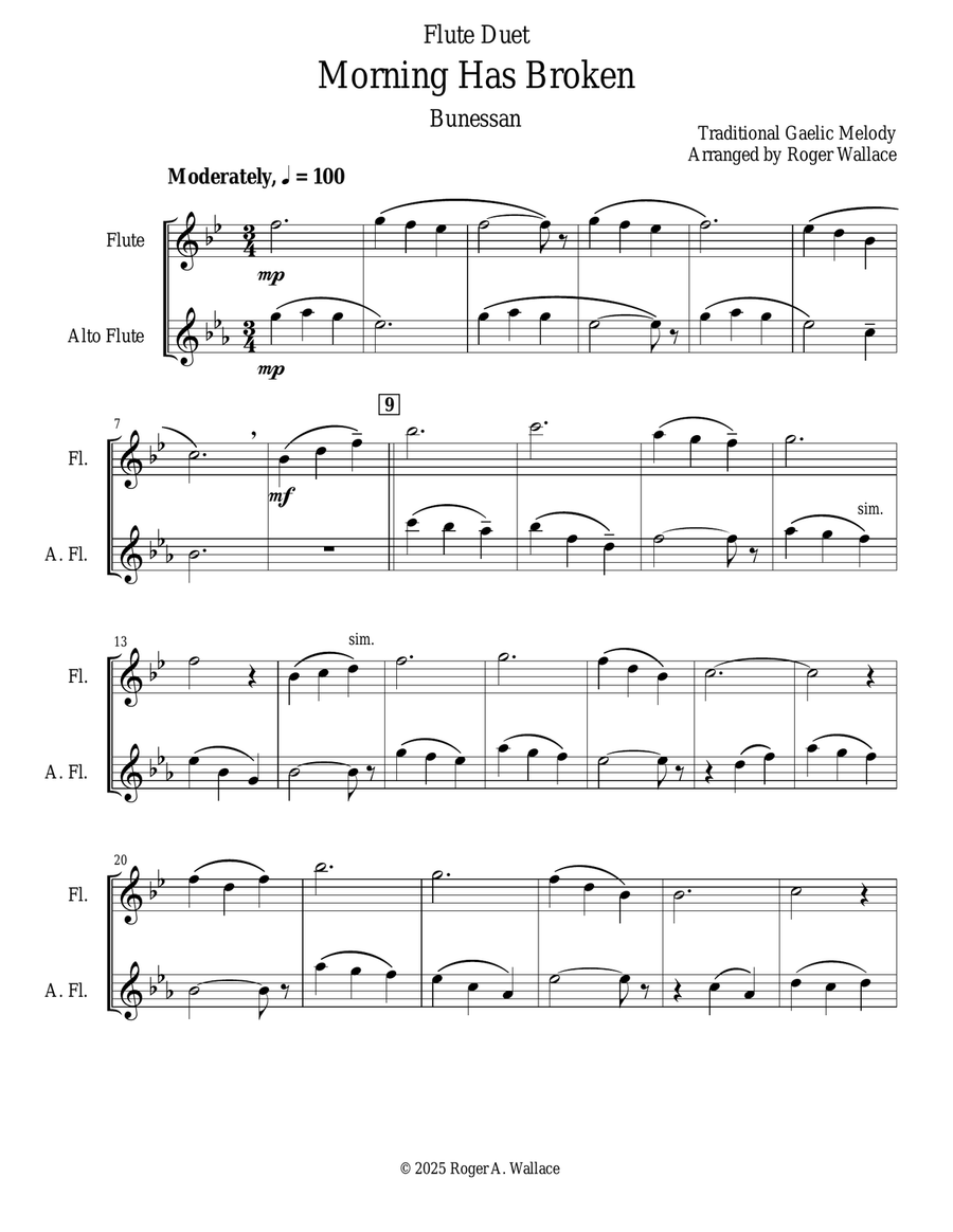 Morning Has Broken (Flute Duet) Flute Duet scores gallery preview page 1