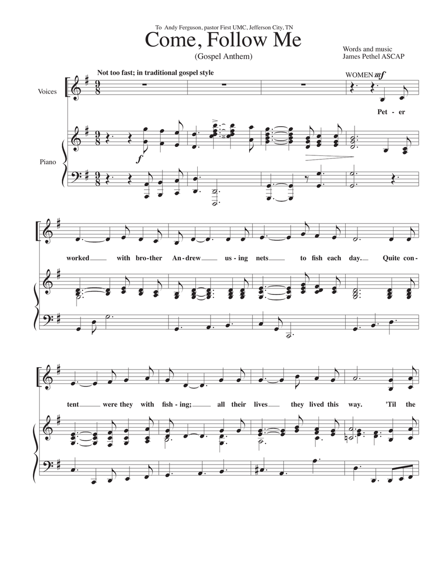Come, Follow Me Come, Follow Me 4-Part scores gallery preview page 1