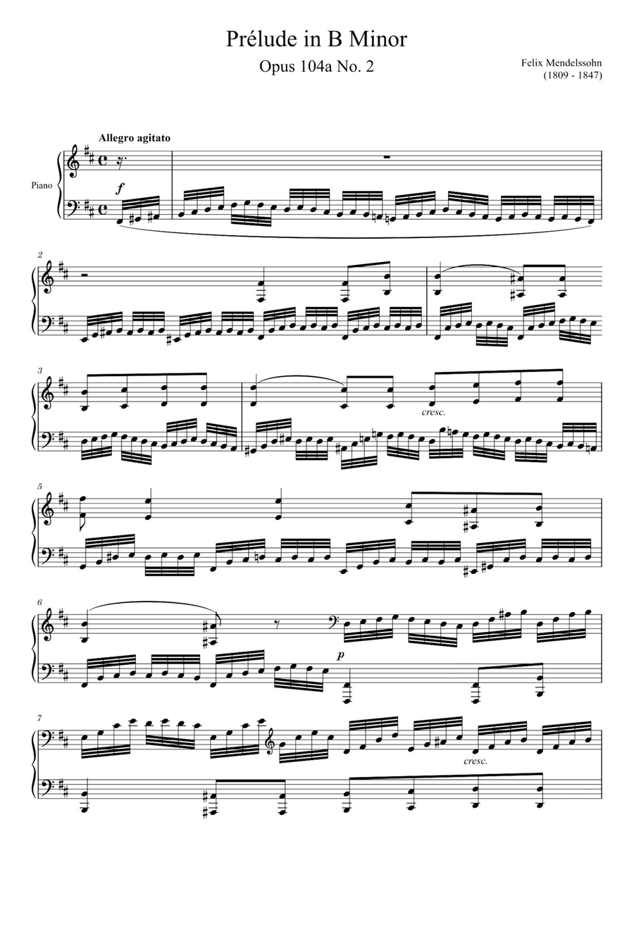 Prélude Opus 104a No. 2 in B Minor - Felix Mendelssohn Piano Solo scores gallery preview page 1