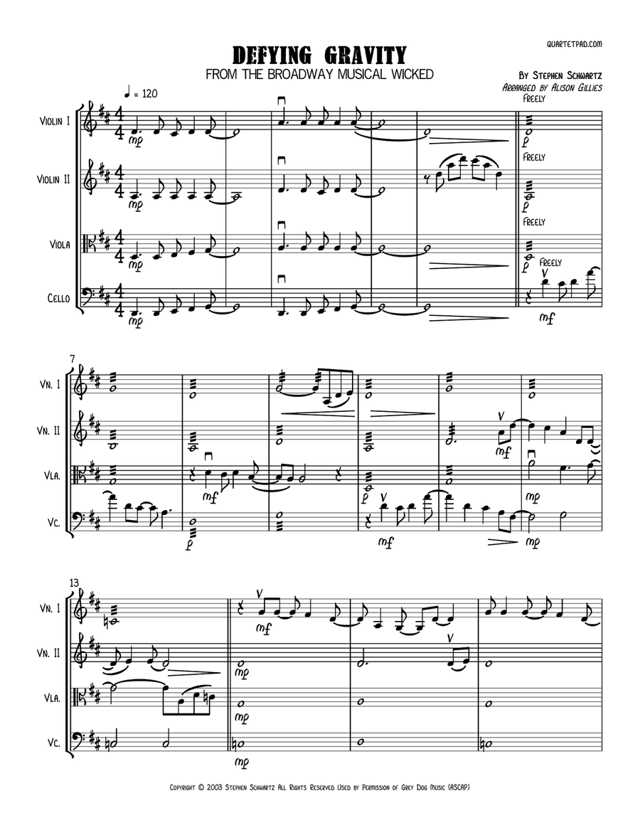 Defying Gravity String Quartet scores gallery preview page 1