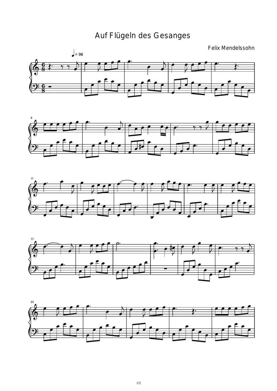 Auf Flügeln des Gesanges - Felix Mendelssohn Piano Solo scores gallery preview page 1