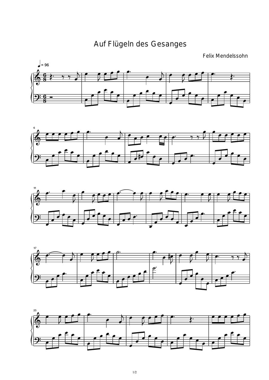 Auf Flügeln des Gesanges - Felix Mendelssohn Piano Solo scores gallery preview page 1