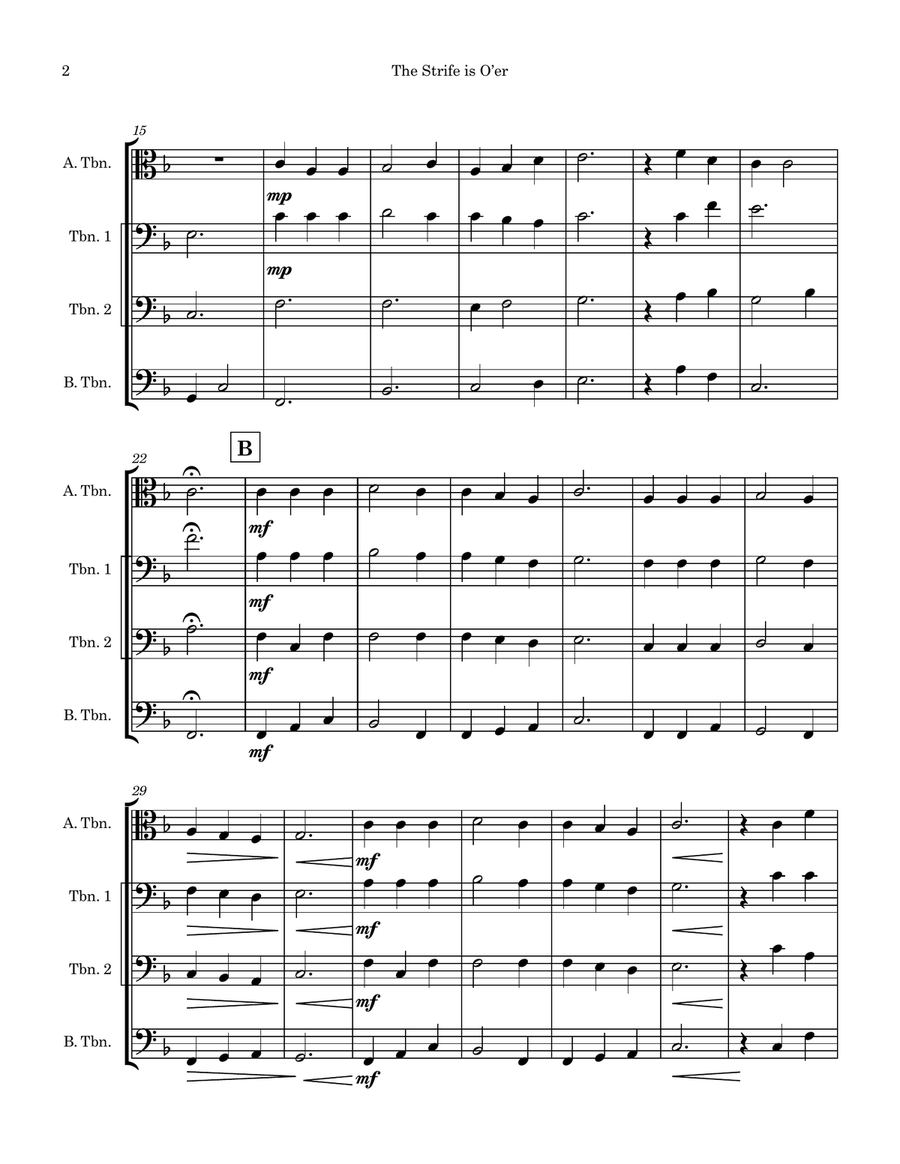 The Strife is O'er (for Trombone Quartet) Brass Quartet scores gallery preview page 2
