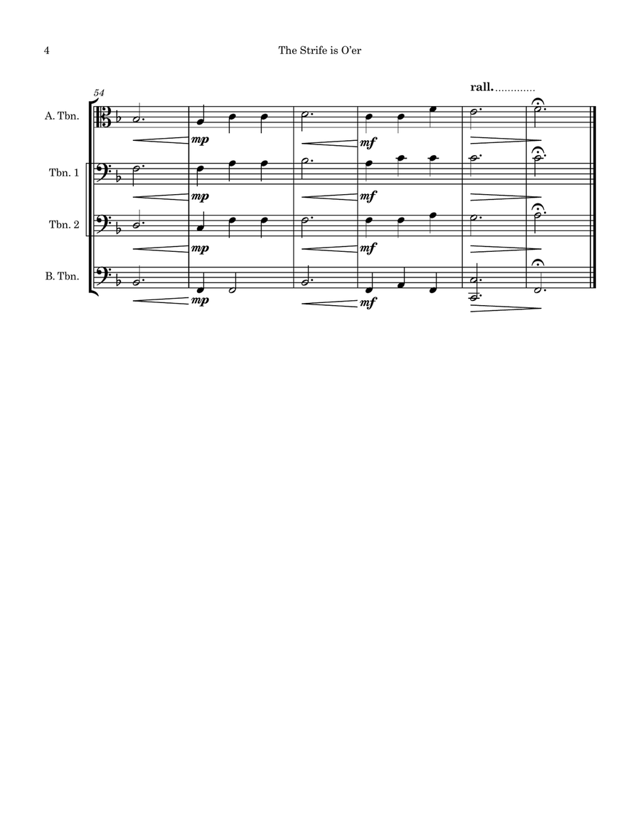 The Strife is O'er (for Trombone Quartet) Brass Quartet scores gallery preview page 4