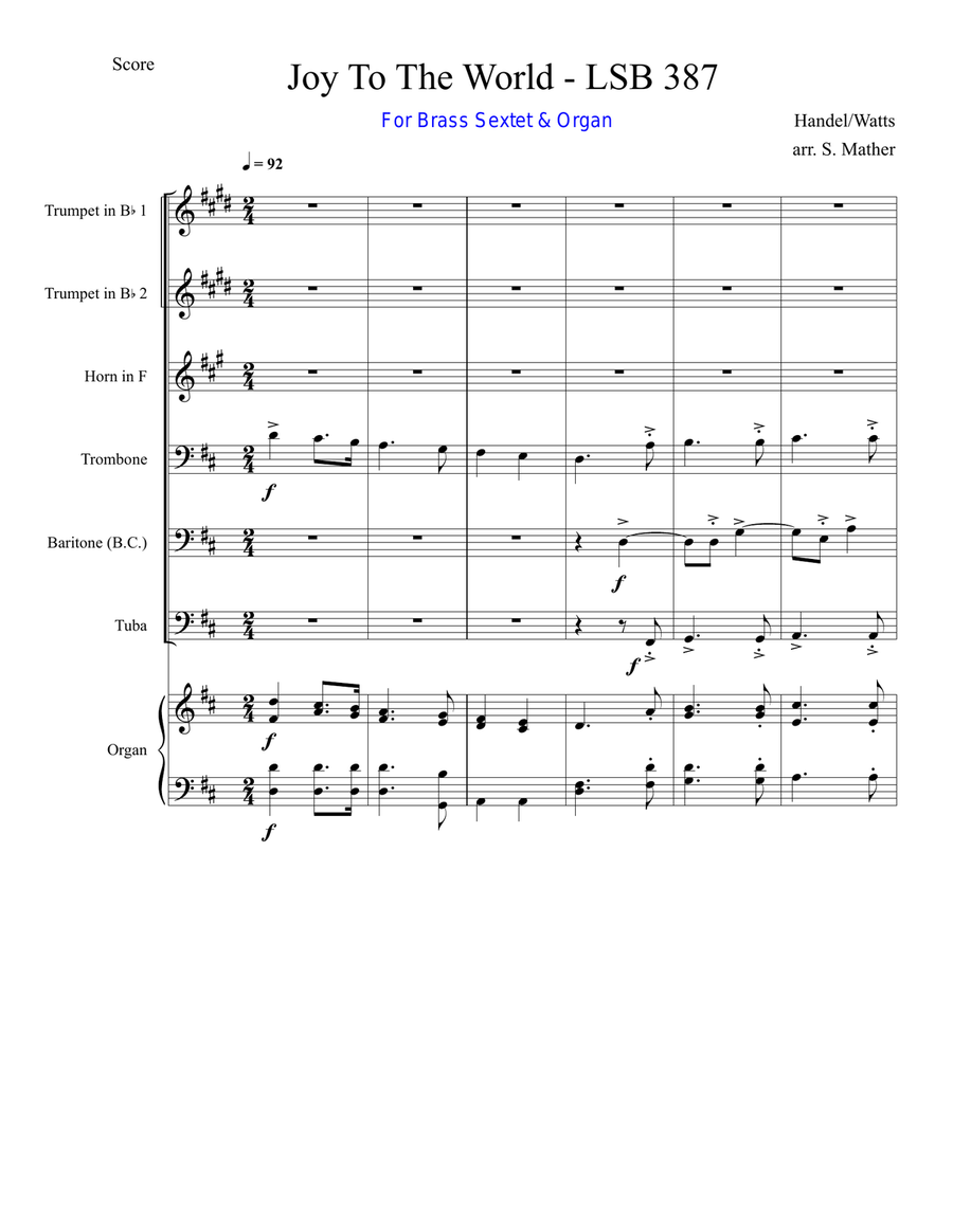Joy to the World (LSB 387) Brass Ensemble scores gallery preview page 2