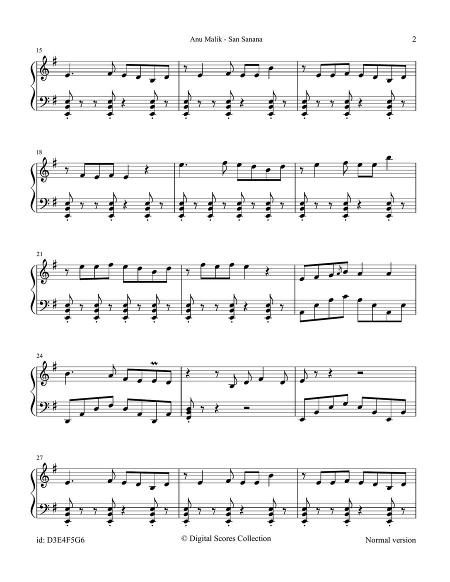 San Sanana Sana San Sanana Sana Piano Solo scores gallery preview page 2