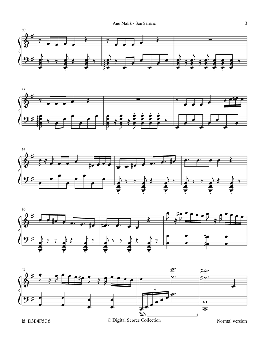 San Sanana Sana San Sanana Sana Piano Solo scores gallery preview page 3