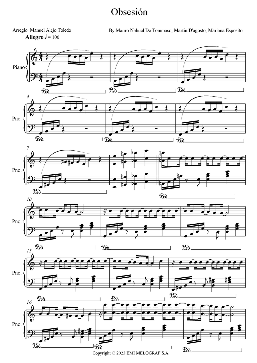Obsesion Obsesion Piano Solo scores gallery preview page 1