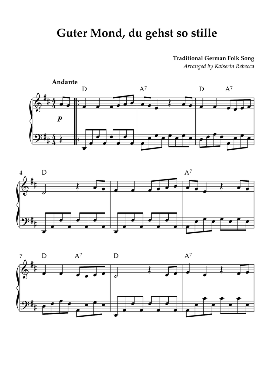 Guter Mond, du gehst so stille Piano Method scores gallery preview page 1