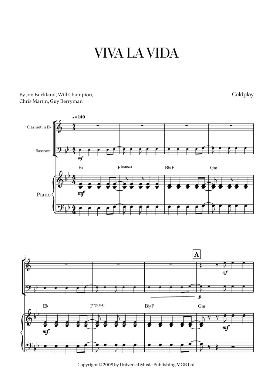 Viva La Vida Viva La Vida Woodwind Duet scores gallery preview page 1