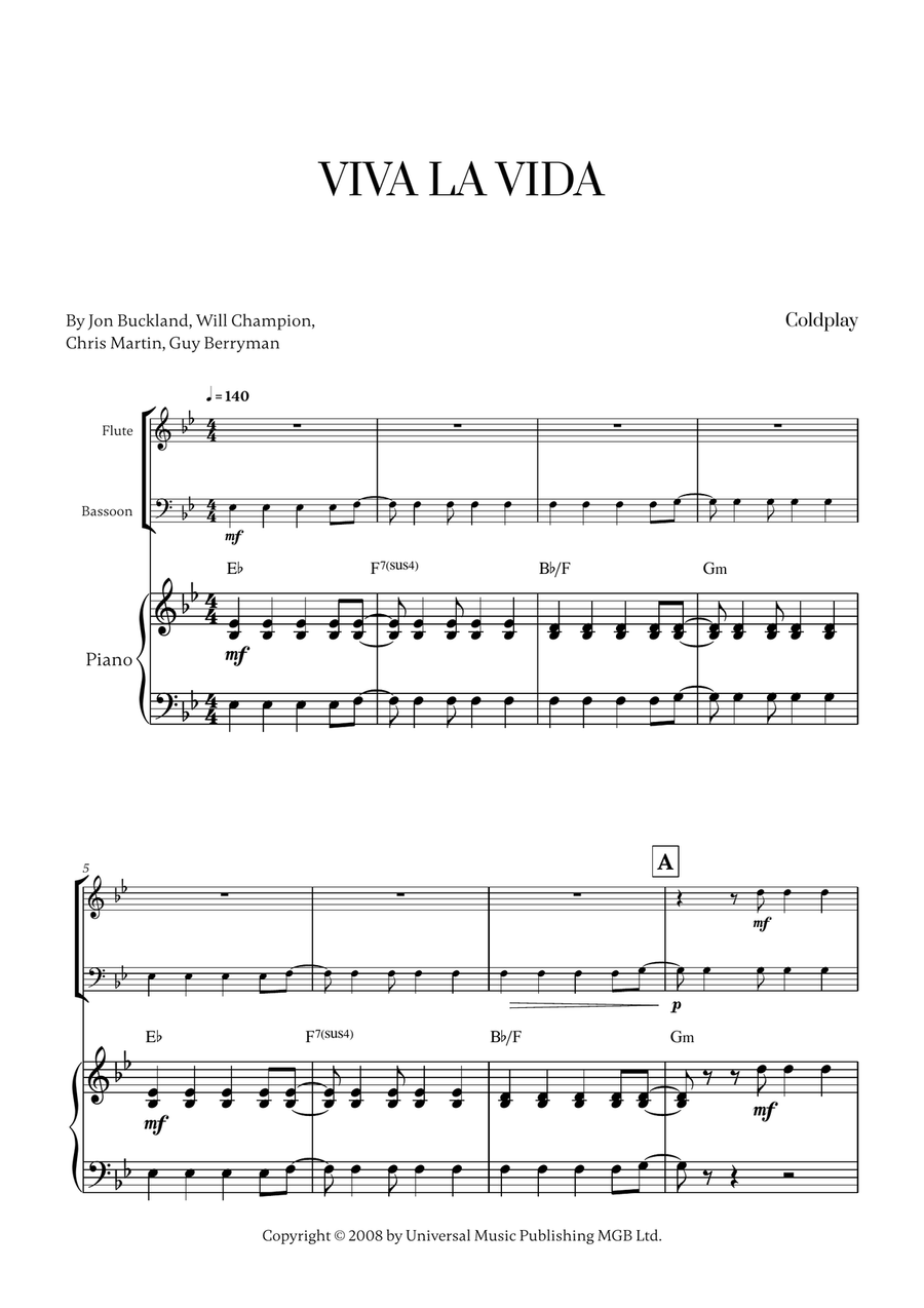 Viva La Vida Viva La Vida Woodwind Duet scores gallery preview page 1