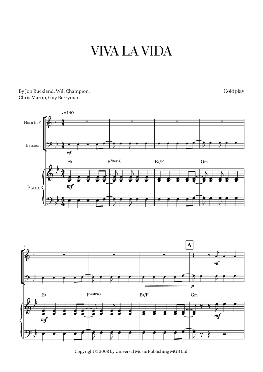 Viva La Vida Viva La Vida Woodwind Duet scores gallery preview page 1