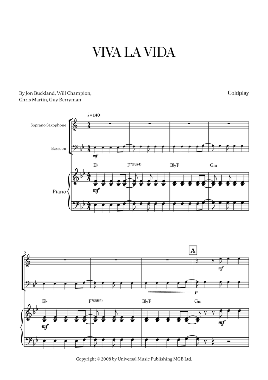 Viva La Vida Viva La Vida Woodwind Duet scores gallery preview page 1